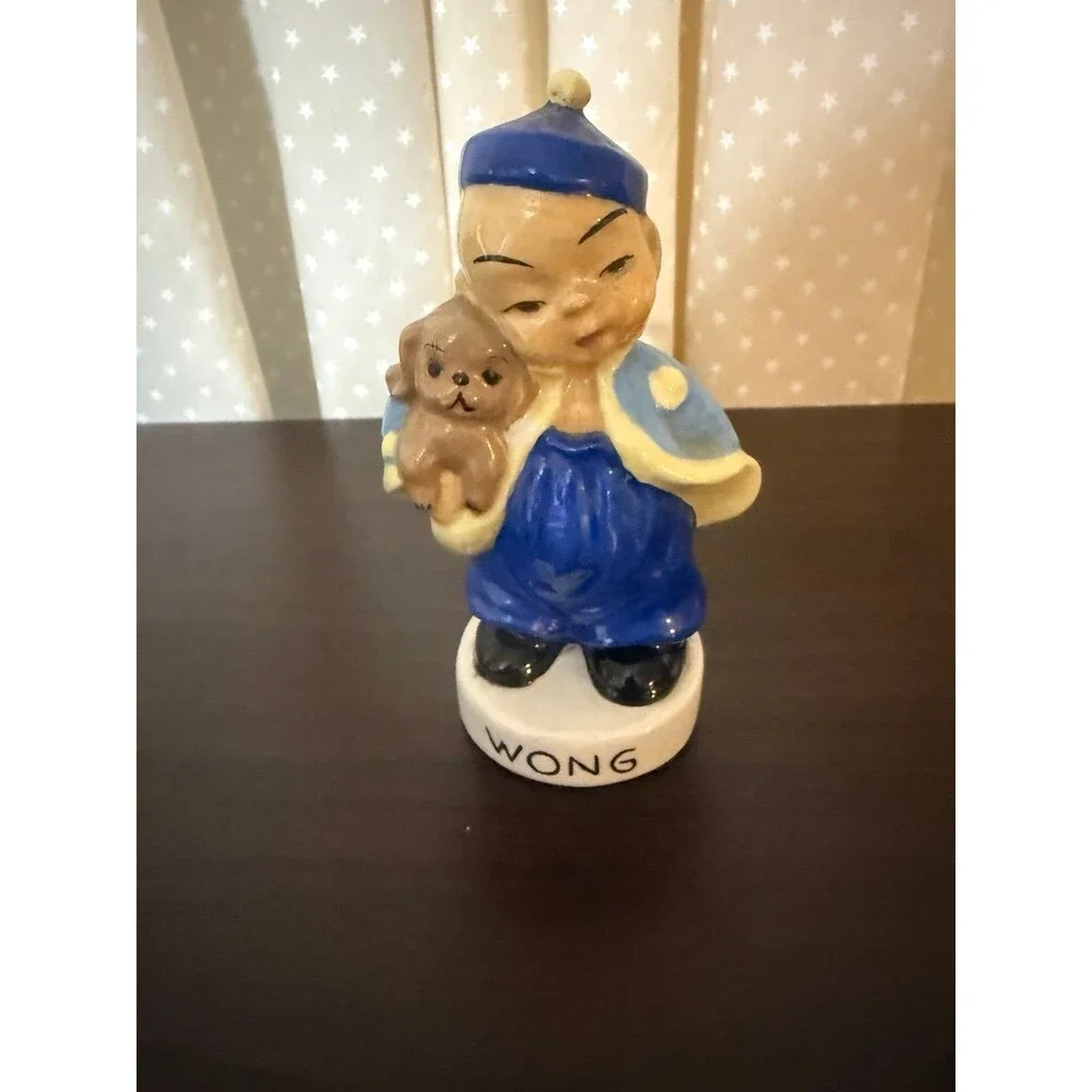Ceramic Asian Figurine Chinese Boy & Puppy Dog Wong 5